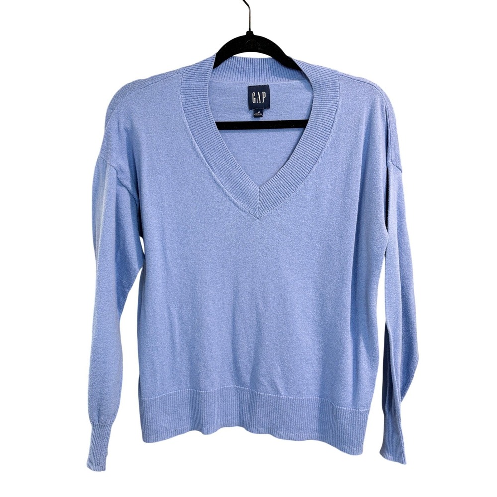 Gap Blue V-Neck‎ Sweater Womens Medium Soft Knit Long Sleeve Pullover